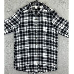Free Press Flannel Shirt Womens Medium Black White Plaid Button Up Pocket Ladies